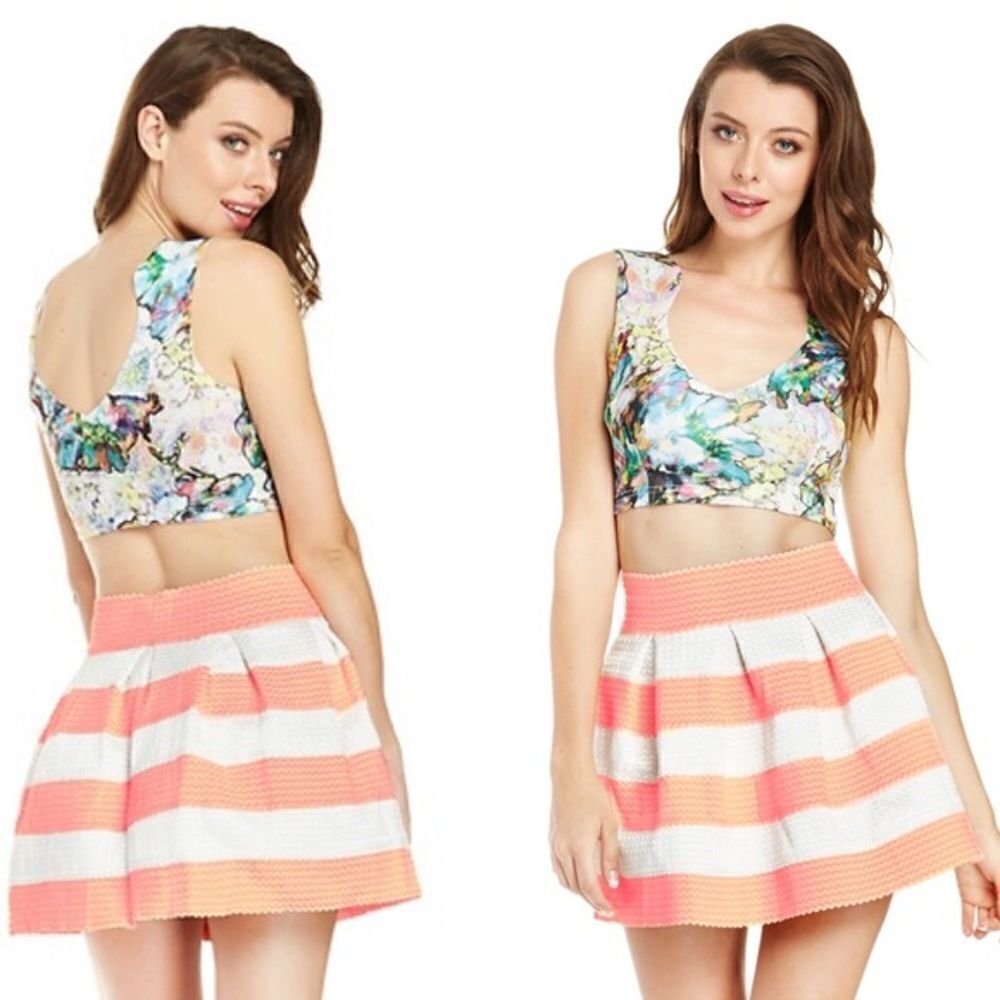 L'Atiste by Amy Coral Mini Striped Skirt